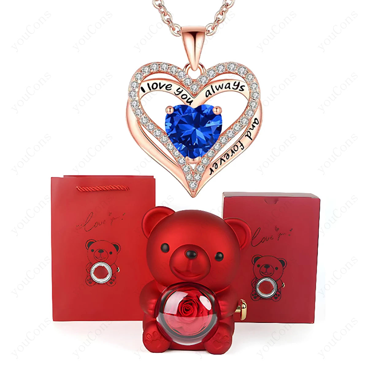 Red Heart Bear Necklace