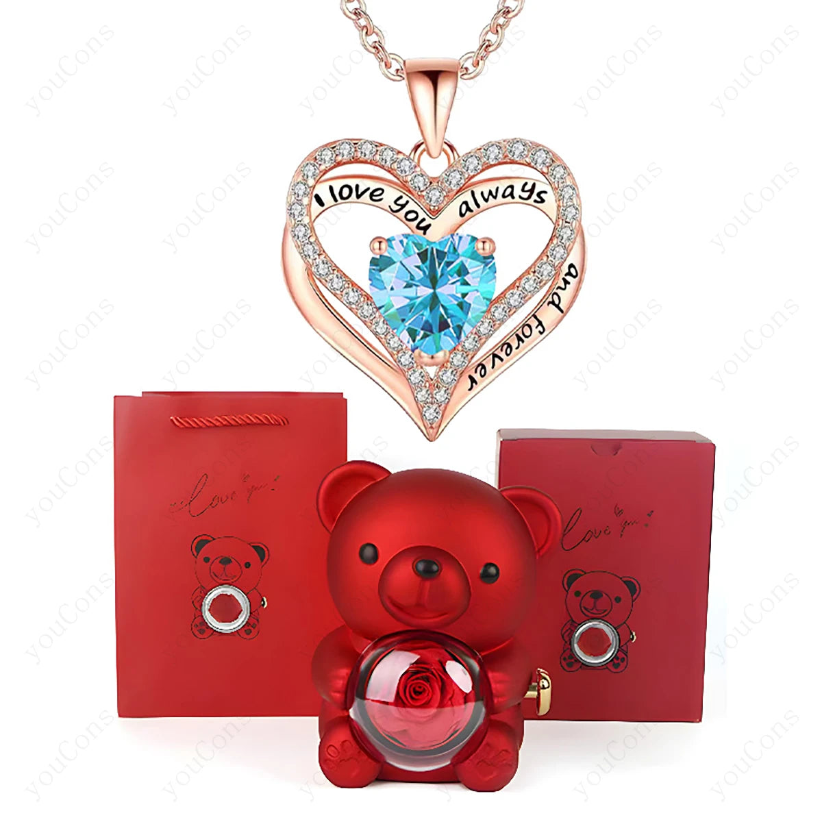 Red Heart Bear Necklace