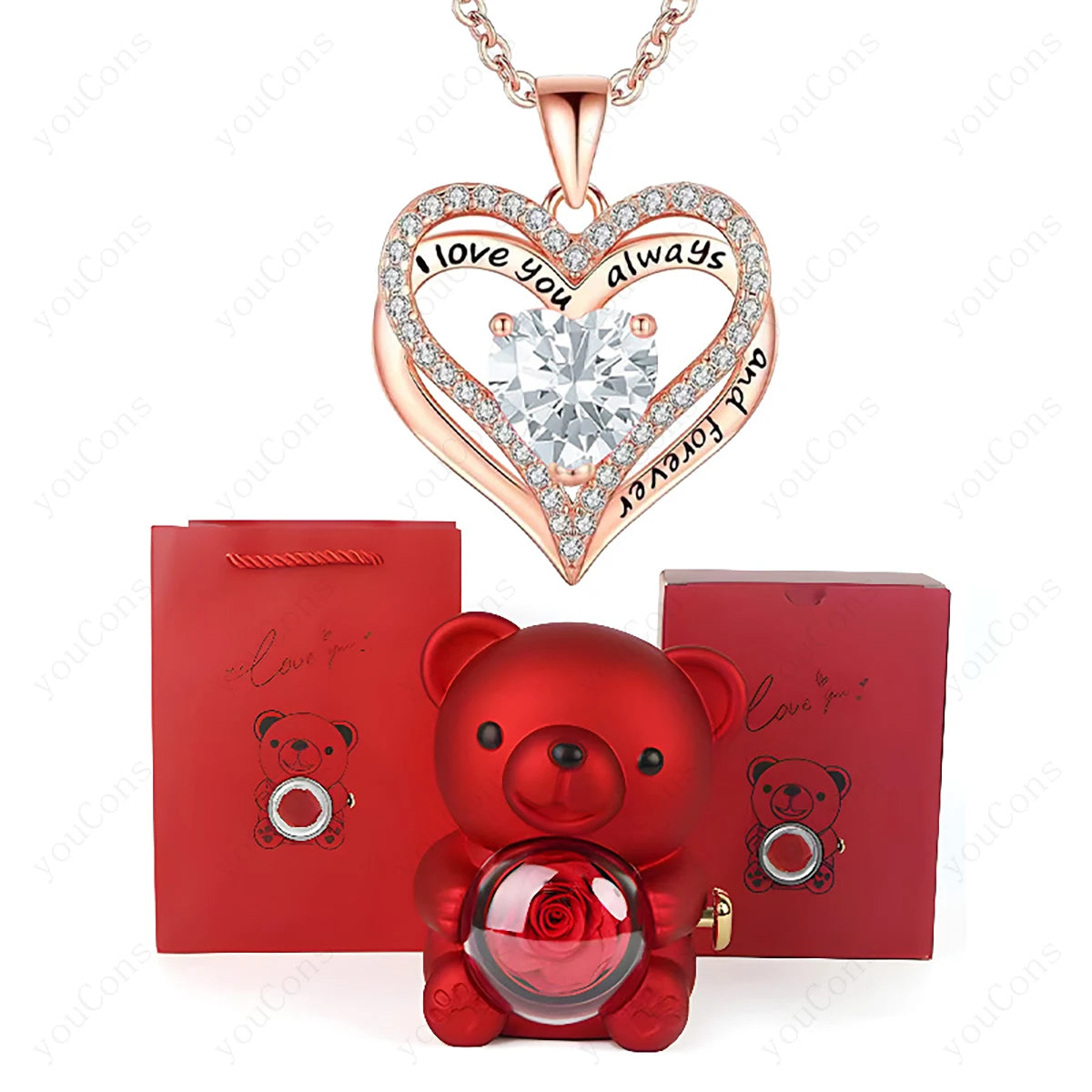 Red Heart Bear Necklace