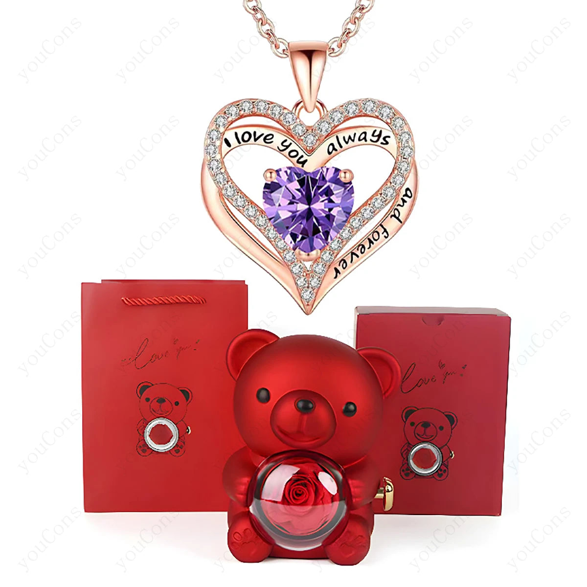 Red Heart Bear Necklace