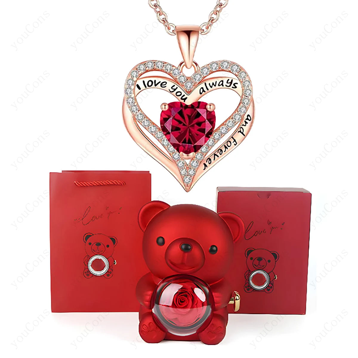 Red Heart Bear Necklace
