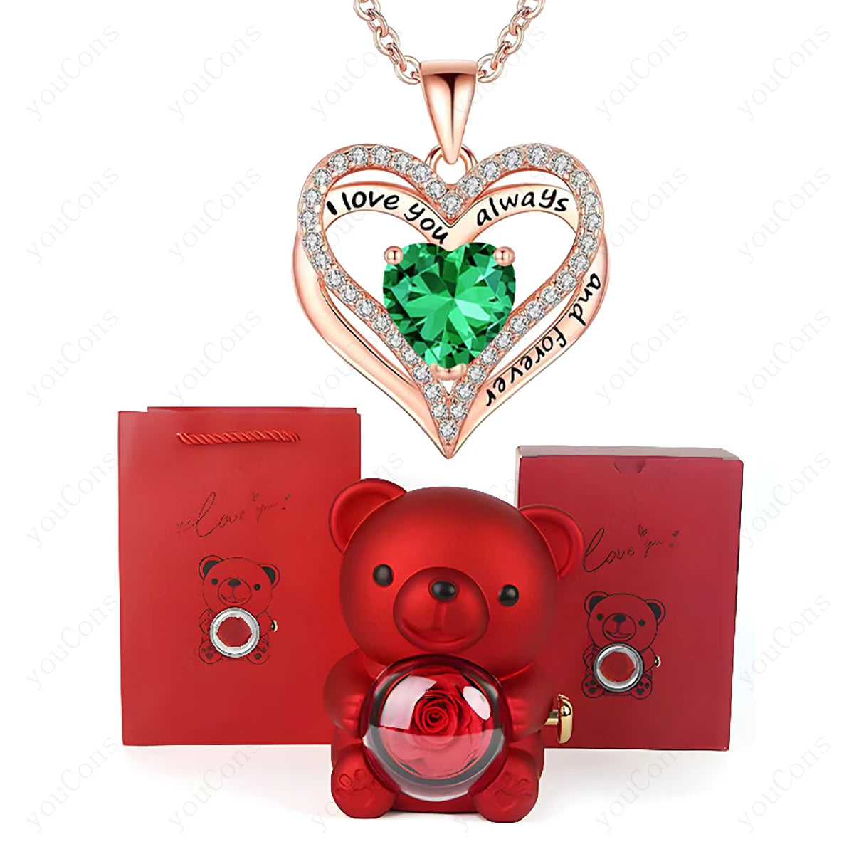 Red Heart Bear Necklace