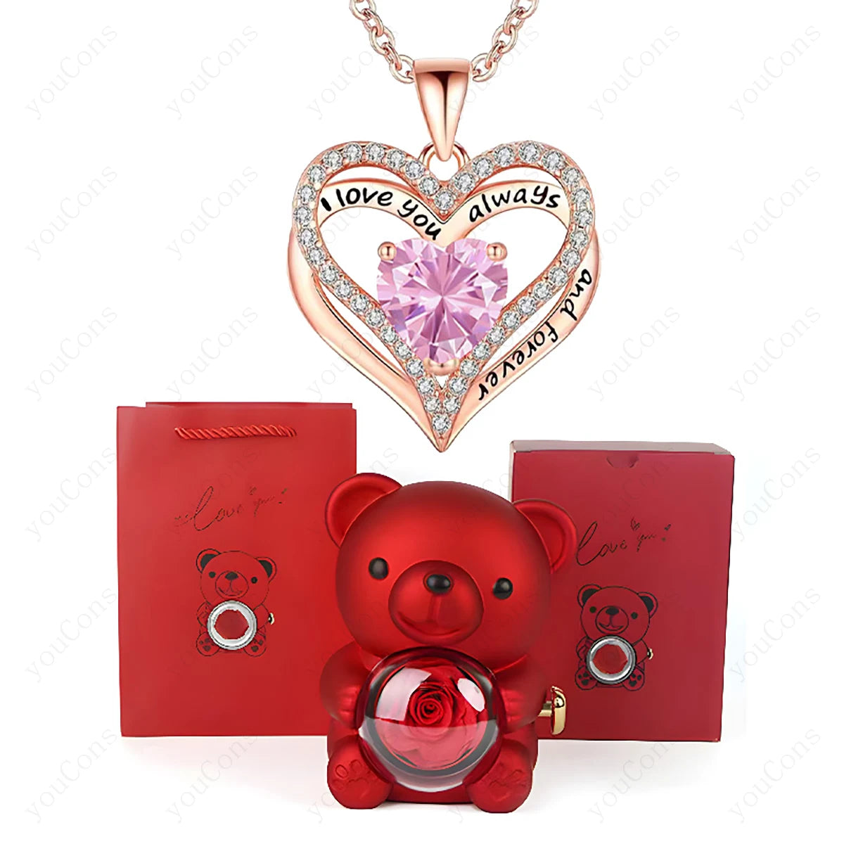 Red Heart Bear Necklace