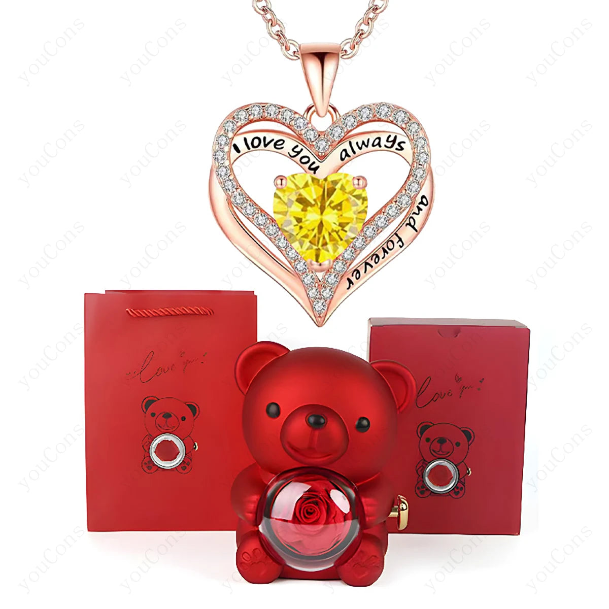 Red Heart Bear Necklace